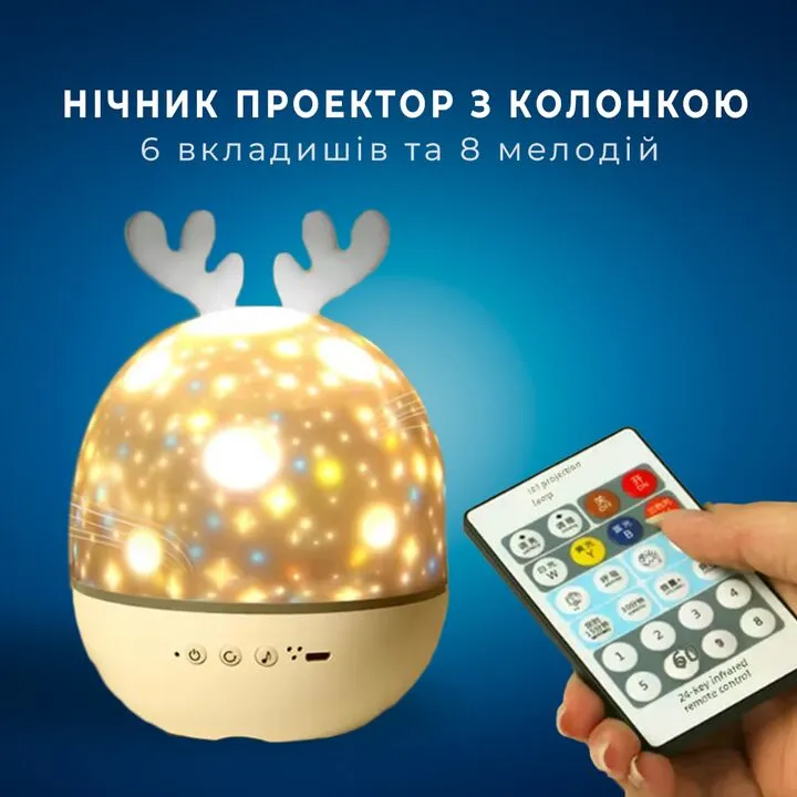 Світильник нічник проєктор з BT колонкою, 1 Вт, 10 вкладишів, АКБ, Cute Elf