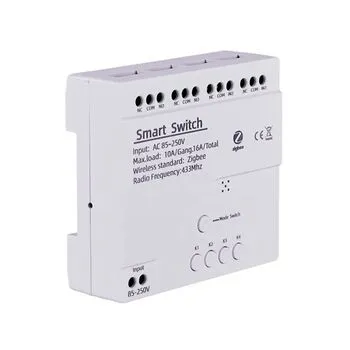Реле модуль Zigbee 4 канали DIN рейка, 85-250В, 10/16А