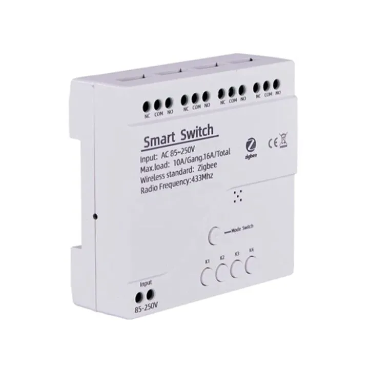 Реле модуль Zigbee 4 канали DIN рейка, 85-250В, 10/16А