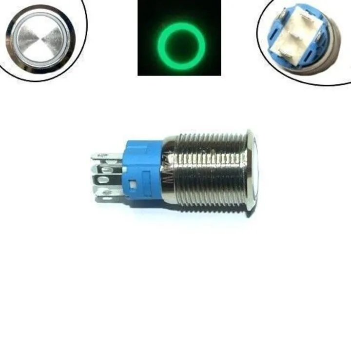 Кнопка 16мм, що фіксується, 12-24В, зелений LED, 5pin, 16A-DZ