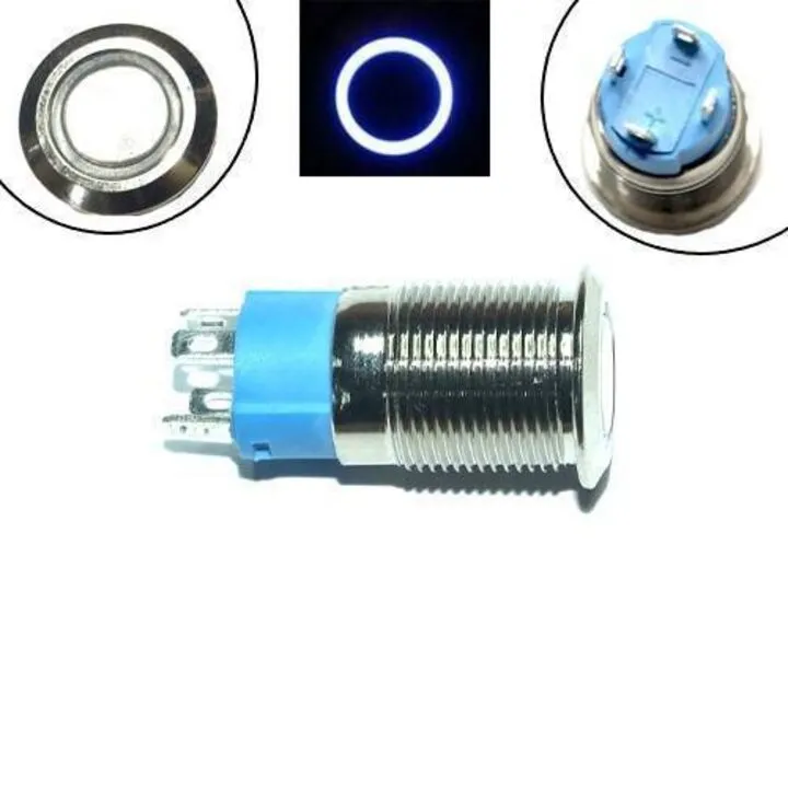 Кнопка 12мм, що фіксується, 3-6В, синій LED, 4pin, 12A-DZ