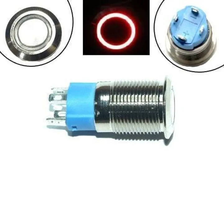 Кнопка 12мм, що фіксується, 12-24В, червоний LED, 4pin, 12A-DZ
