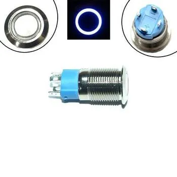 Кнопка 12мм, що фіксується, 12-24В, синій LED, 4pin, 12A-DZ