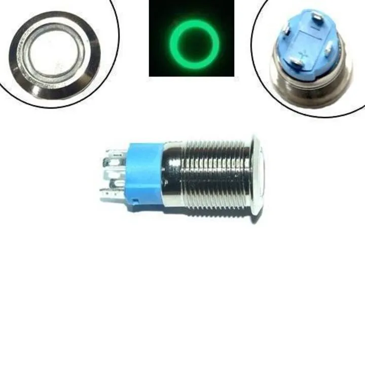 Кнопка 12мм, що фіксується, 12-24В, зелений LED, 4pin, 12A-DZ