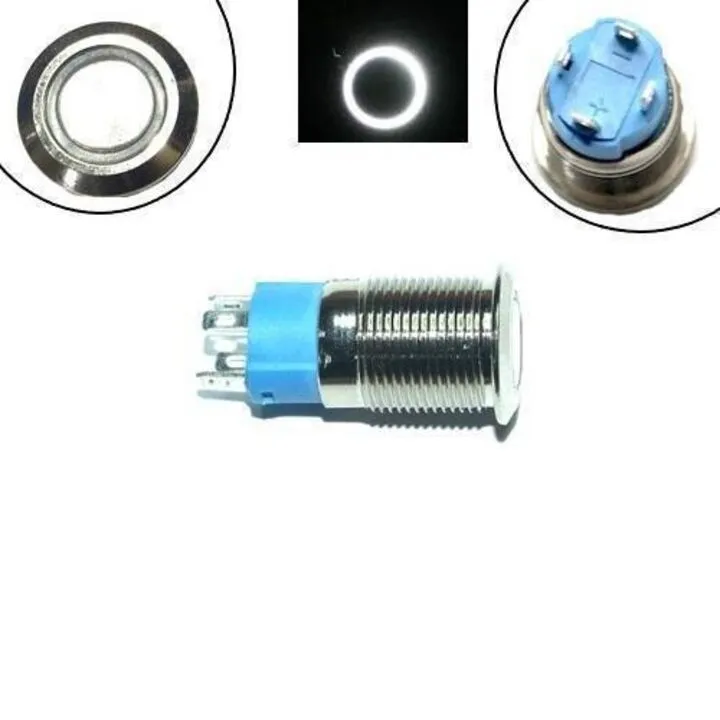 Кнопка 12мм, що фіксується, 220В, білий LED, 4pin, 12A-DZ