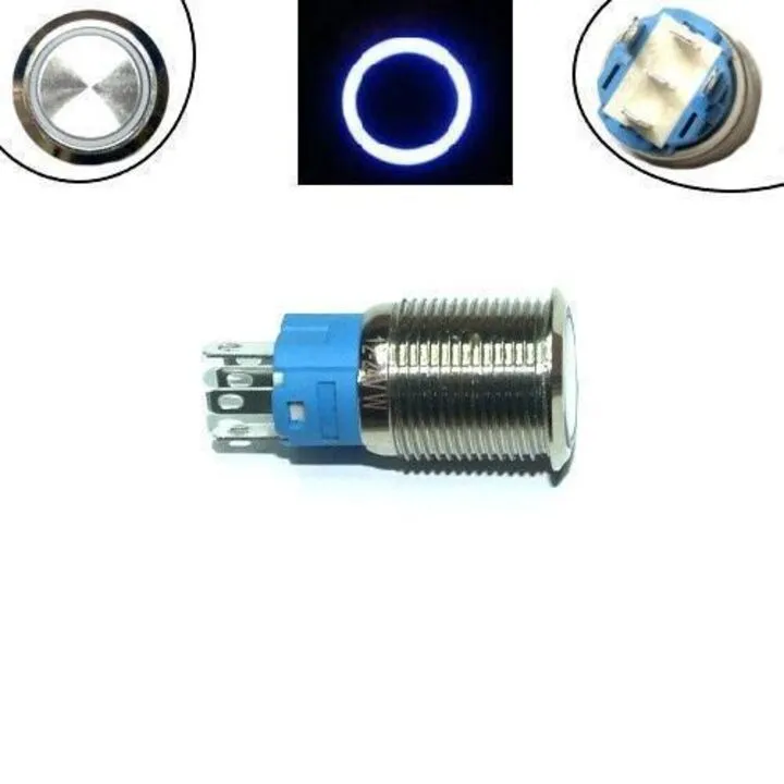Кнопка 16мм, що фіксується, 12-24В, синій LED, 5pin, 16A-DZ