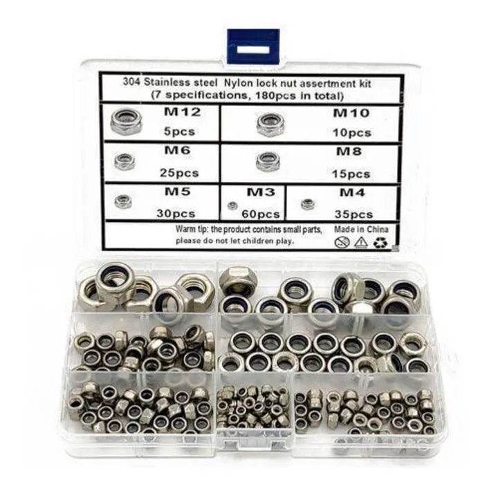 180x Гайка стопорна шестигранна, контргайка M3-M12, нержавіюча сталь