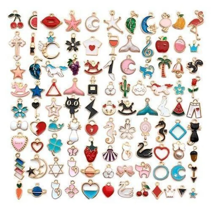 Набір із 100 емальованих підвісок шармів шарміків, Змішаний тип1, мікс