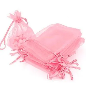 Мішок подарунковий з органзи 5x7см 100шт на затяжках, рожевий