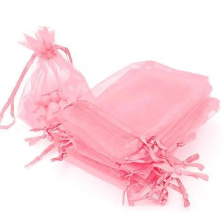 Мішок подарунковий з органзи 5x7см 100шт на затяжках, рожевий