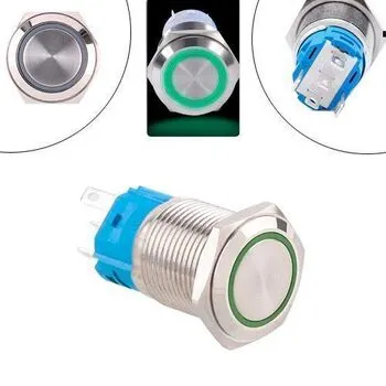 Кнопка 19мм, що фіксується, 9-24В, зелений LED, 5pin, 19K-P11DZ