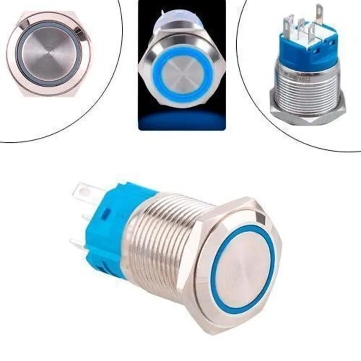 Кнопка 16мм зворотна, 12-24В, синій LED, 5pin, 16K-P11D