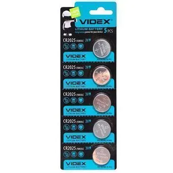Батарейка таблетка Videx CR2025, літієва, 3 В, 5 шт