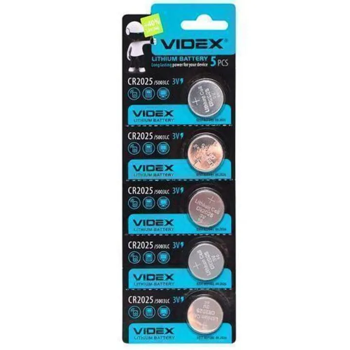 Батарейка таблетка Videx CR2025, літієва, 3 В, 5 шт