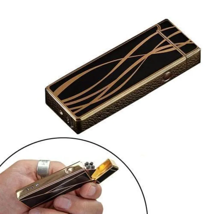 USB запальничка електронна імпульсна 2 дуги Lighter золота з чорним