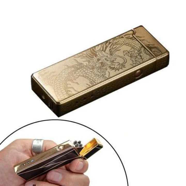 USB запальничка електронна імпульсна 2 дуги Lighter золотий дракон