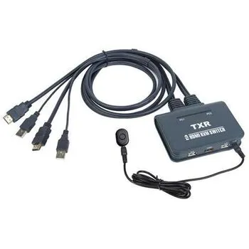 KVM свіч перемикач, 2 порти, HDMI USB, вбудовані кабелі, кнопка ДК