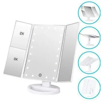 Дзеркало потрійне для макіяжу з підсвічуванням USB, настільне
