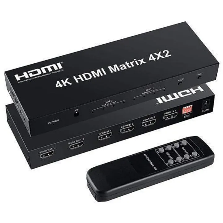 Комутатор HDMI 4x2 порту, 4K, 3D, матричний, з пультом ДУ + EDID