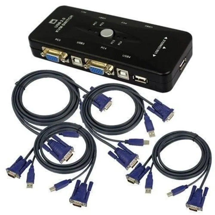 4-портовий KVM свіч, перемикач USB і 4 кабелі