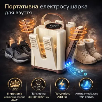 Сушарка електрична для взуття на 3 пари з УФ, 30-120хв, електросушарка