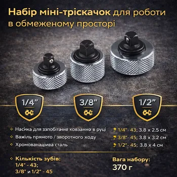 Набір дискових міні тріскачок 1/4", 3/8", 1/2" Cr-V, 3 шт